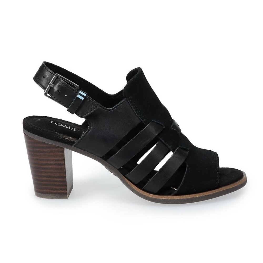 TOMS Black Majorca Heel Sandals Size 6.5, Suede &‎ Leather